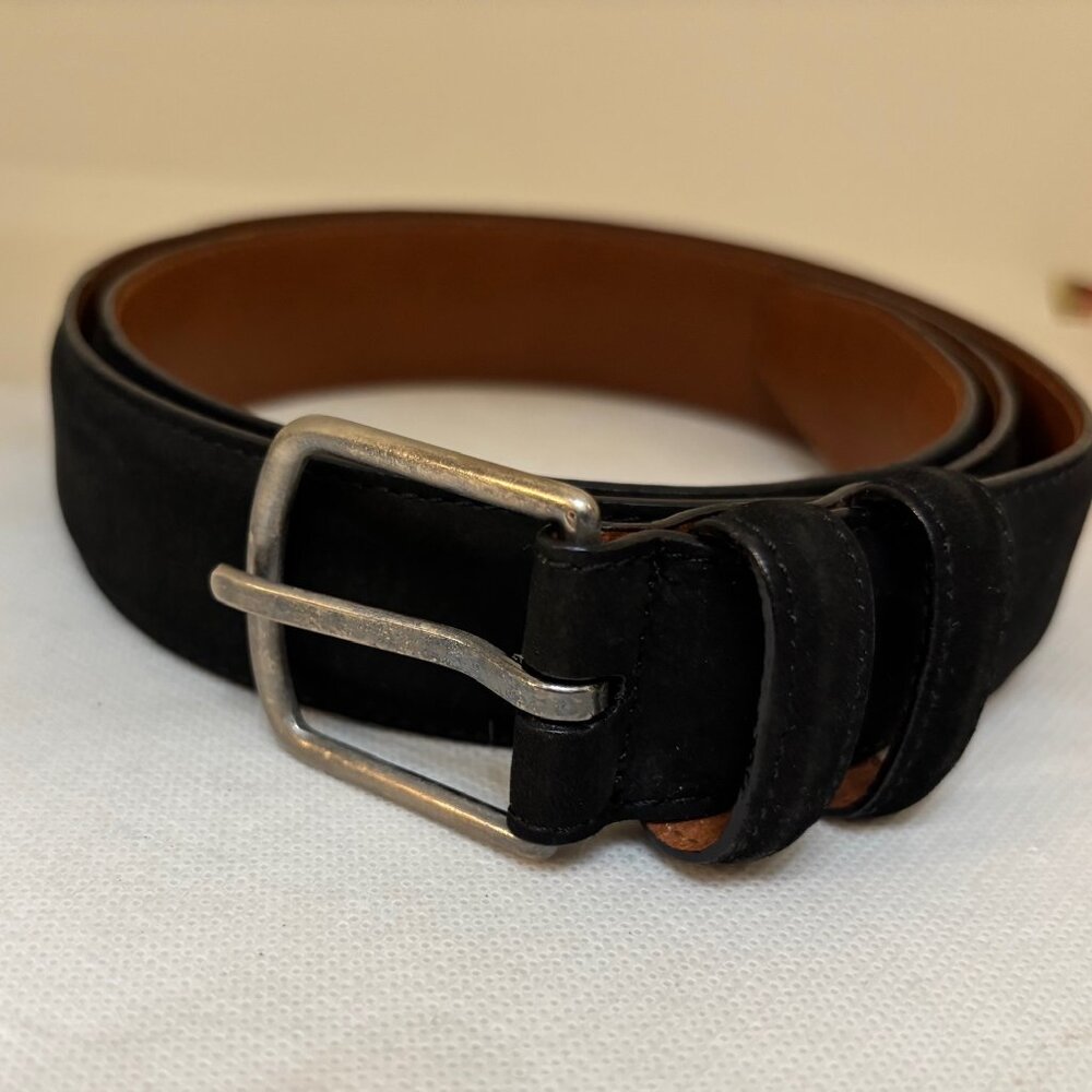 Giorgio Armani Men's 100% Suede Leather Black Belt Silver Buckle Size 33 IT46